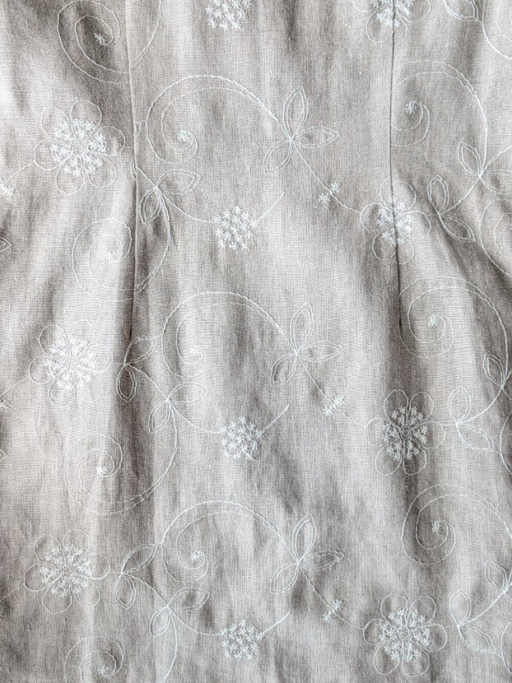 Vintage 90s Liz Claiborne Beige Linen Floral Embroidered Sheath Dress size 10 - Picture 4 of 9